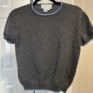 Saks Fifth Avenue Gray Crewneck Sweater with Blue Trim